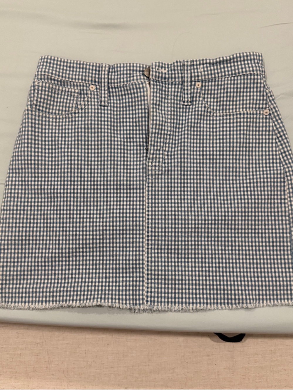Madewell Blue and White Denim Gingham Mini Skirt